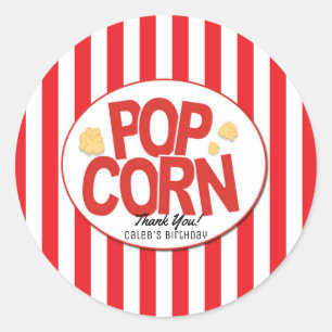 Sticker Rond Popcorn Red & White Stripe Movie Party Favoriser