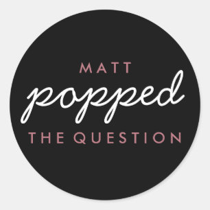 Sticker Rond Popped the Question Popcorn Mariage Rose Gold