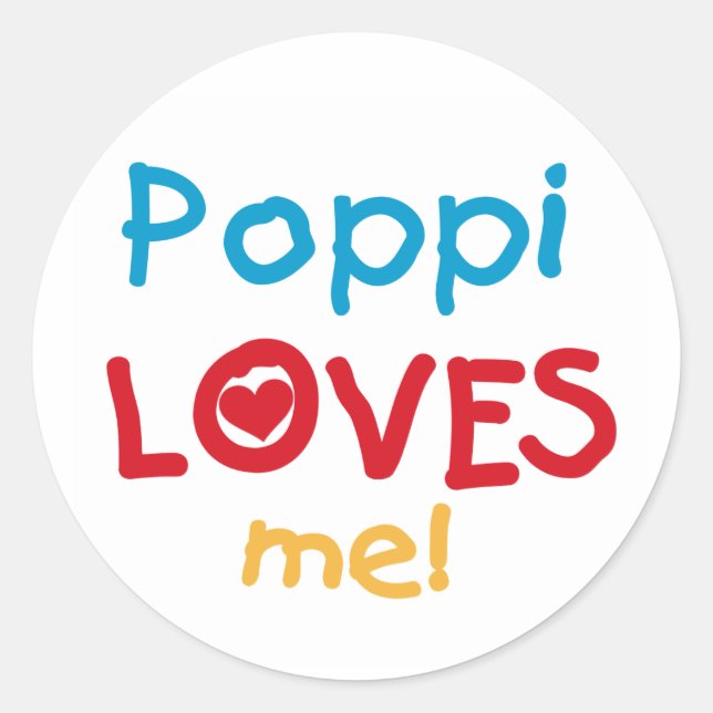 Sticker Rond Poppi aime mes t-shirts et cadeaux (Devant)