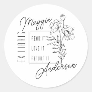 Sticker Rond Poppies chic   Nom personnalisé Ex Libris Plaque d