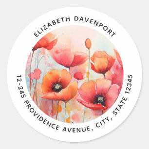 Sticker Rond Poppies d'aquarelle rouge dans une adresse de cham