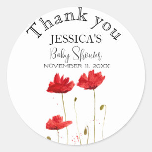 Sticker Rond Poppies Fleurs Pavot Baby shower fille Fleur sauva