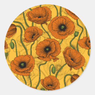 Sticker Rond Poppies orange