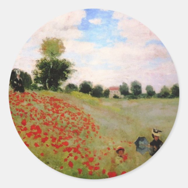 Sticker Rond Poppies rouges par Monet - Parasol de champs de pa (Devant)
