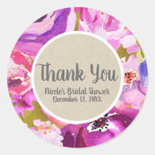 Sticker Rond Pops De Rose Violet Or Moderne Flore Chic Moderne
