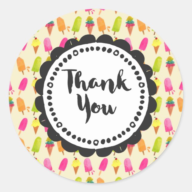 Sticker Rond Popsicles et Merci de glace (Devant)