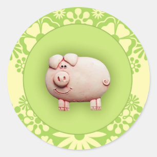 Sticker Rond Porc rose mignon
