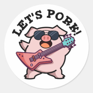 Sticker Rond Pork Funny Rock Guitare Pig Pun