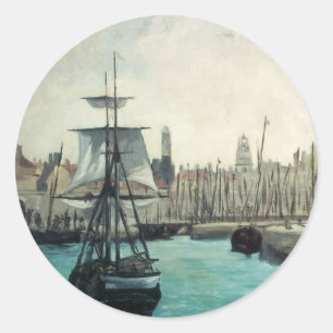 Sticker Rond Port de Calais par Manet, Art Impressionniste Vint