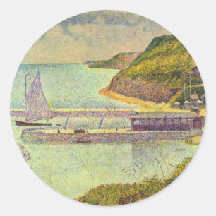 Sticker Rond Port Port-en-Bessin Haute Marée par Georges Seurat