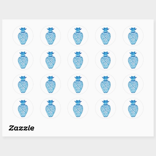Sticker Rond Porte à ananas bleu et blanc (Feuille)
