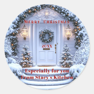 Sticker Rond Porte de Noël Blanche Wreath Arbres de Noël Lumièr