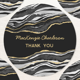 Sticker Rond Porte en marbre noir Gold Geode Merci Business