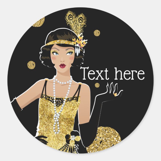 Sticker Rond Porte fille 1920 flapper, Art Déco (Devant)