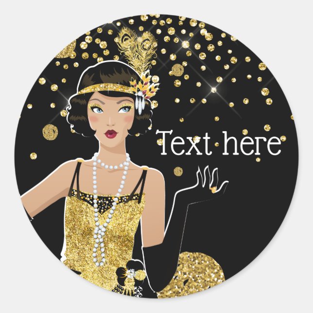 Sticker Rond Porte fille 1920 flapper, Art Déco (Devant)