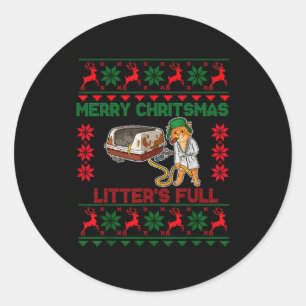 Sticker Rond Portées Plein Joyeux Noël Amoureux de Chat Drôle M