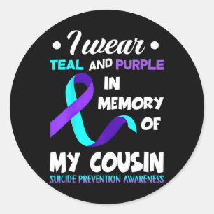 Sticker Rond Porter Turquoise Et Violet Cousin Prévention Suici