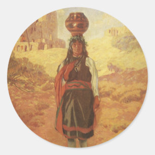 Sticker Rond Porteur d'eau indien vintage par EW Rollins