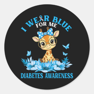 Sticker Rond Portez du bleu pour les fleurs de girafe mignon di
