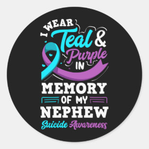 Sticker Rond Portez du sarcelle et du violet en mémoire du neve