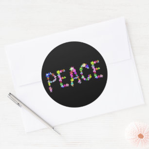 Sticker Rond Portez la paix. Portez l'amour. Vivez l'unité. Acc
