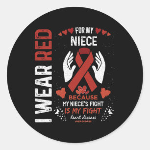 Sticker Rond Portez le rouge pour mon combattant nièce Chercheu