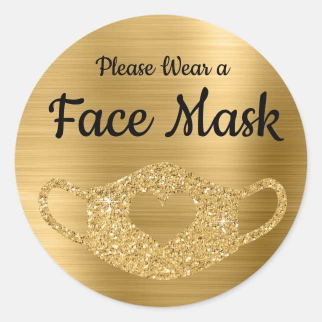 Sticker Rond Portez un masque facial Faux Gold Parties scintill (Devant)