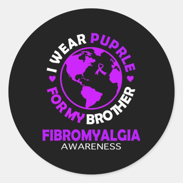 Sticker Rond Portez Violet Pour Mon Frère Fibromyalgie Sensibil (Devant)