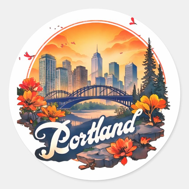 Sticker Rond Portland Oregon Skyline (Devant)