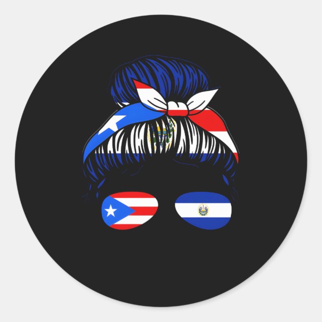 Sticker Rond Porto Rico El Salvador Drapeau Puerto Rican Messy  (Devant)