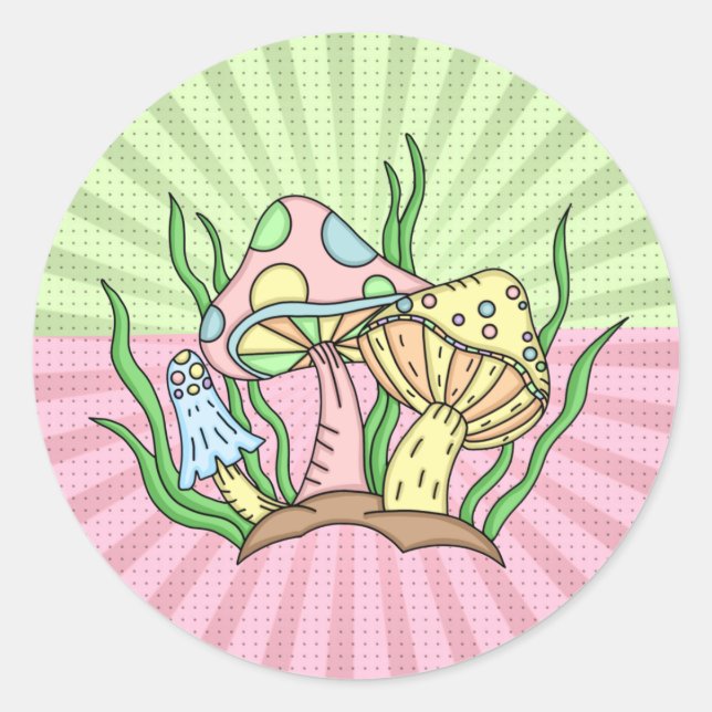 Sticker Rond Portobello Mushroom Cute Pastel (Devant)