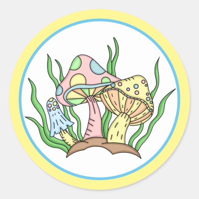 Sticker Rond Portobello Mushroom Cute Pastel (Devant)