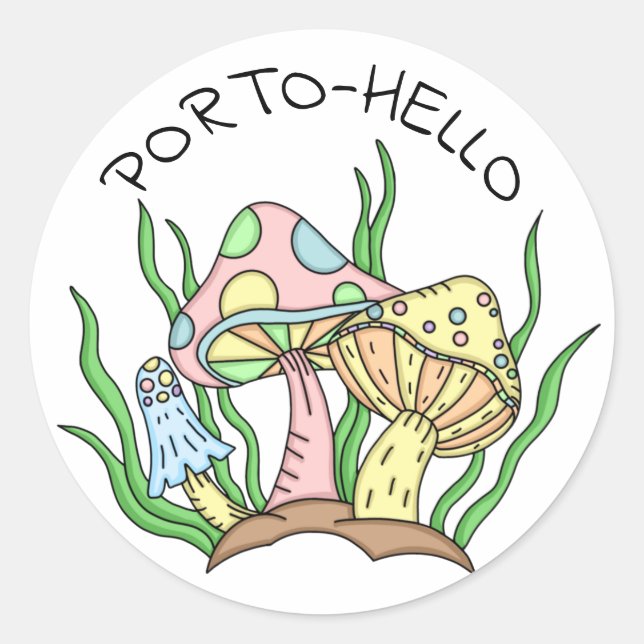 Sticker Rond Portobello Mushroom Pun Cute Pastel (Devant)