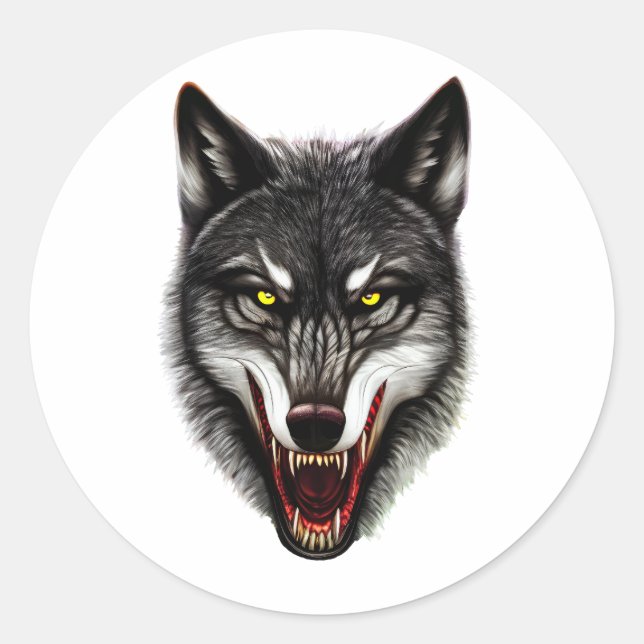 Sticker Rond Portrait cool Wolf (Devant)