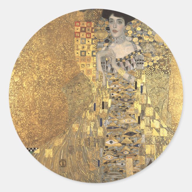 Sticker Rond Portrait d'Adele Bloch-Bauer 1, Klimt Art (Devant)