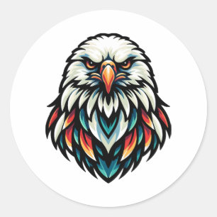 Sticker Rond Portrait d'aigle Abstrait en teintes vives
