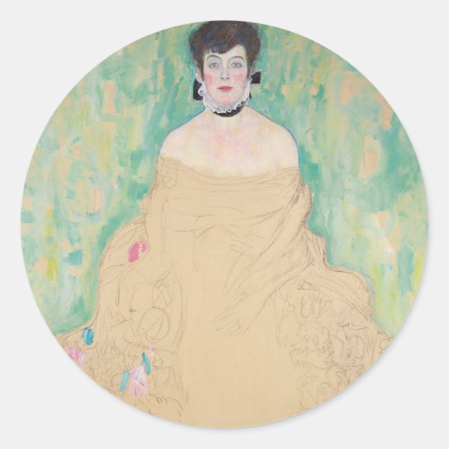 Sticker Rond Portrait d'Amalie Zuckerkandl par Gustav Klimt (Devant)