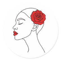 Portrait d'art en ligne d'une femme avec Rose roug