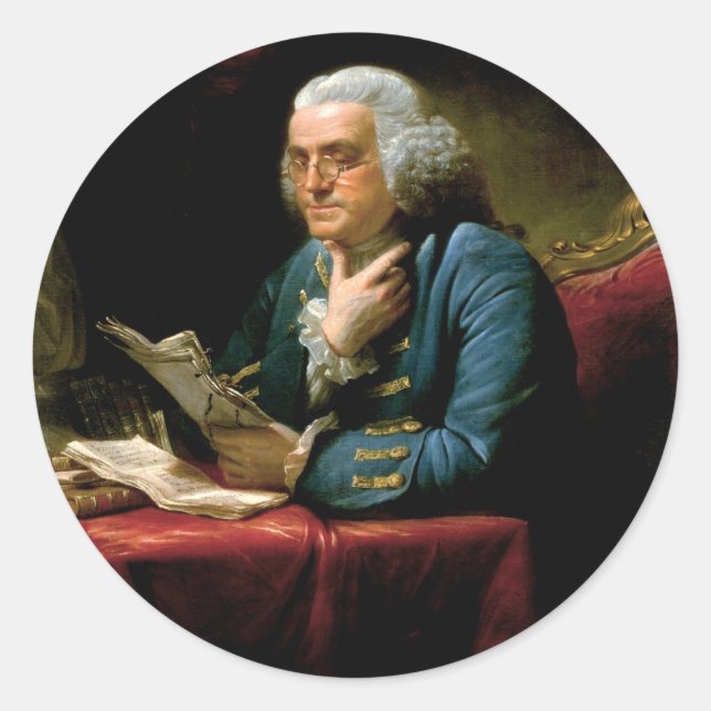 Sticker Rond Portrait de Benjamin Franklin (Devant)