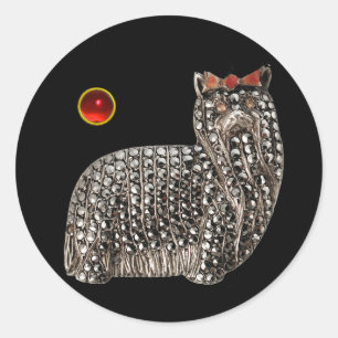 Sticker Rond PORTRAIT DE CHIEN DE MINIATURE VICTORIENNE Yorkshi