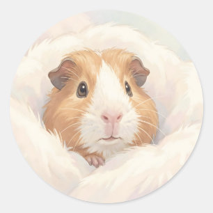 Sticker Rond Portrait de Cochon d'Inde Mignon et Fluffy