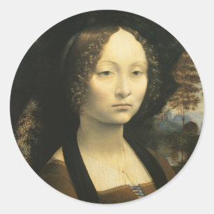 Sticker Rond Portrait de Ginevra de' Benci de Léonard de Vinci
