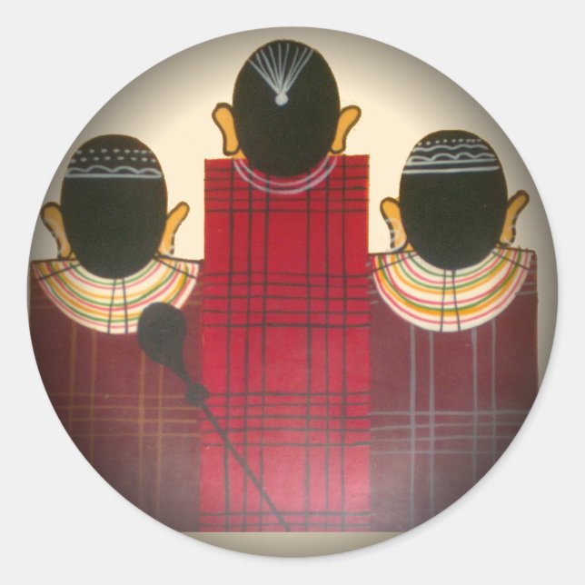 Sticker Rond Portrait de la famille Massai À damiers (Devant)