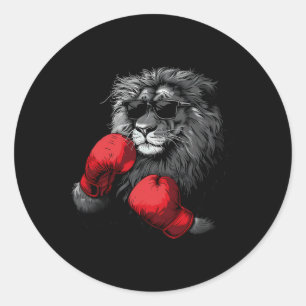 Sticker Rond Portrait de lion boxeur motif faune kickboxing Amo