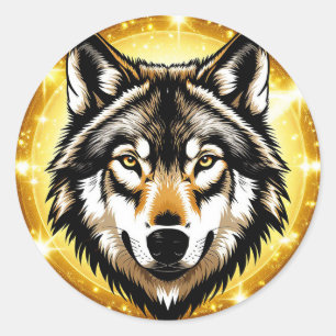 Sticker Rond Portrait de Loup Majestueux Esprit Sauvage Régal N