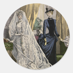Sticker Rond Portrait de mariage vintage, Mariée victorienne