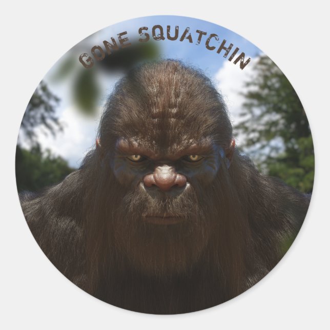 STICKER ROND PORTRAIT DE SASQUATCH BIGFOOT (Devant)