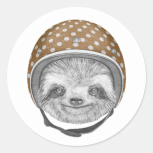 Sticker Rond Portrait De Sloth   Casque moto