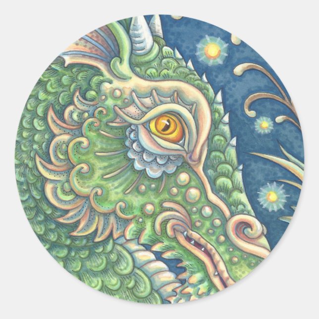 STICKER ROND PORTRAIT DE TÊTE DE DRAGON MÉDIÉVAL, IMAGINAIRE SI (Devant)