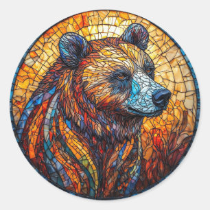 Sticker Rond Portrait d'ours coloré dans un art de vitrail